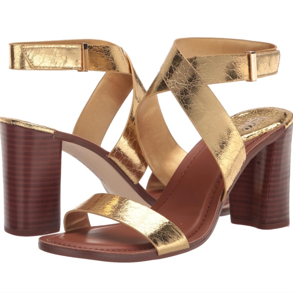 Franco Sarto Olinda Gold Strappy Heels – Size 10 – NWOT
